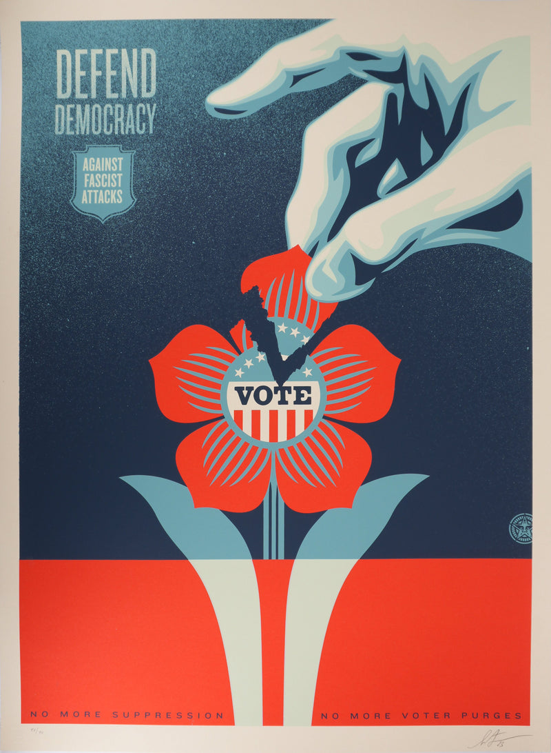 Shepard FAIREY (Obey) : Defend Democraty (large), Sérigraphie originale signée
