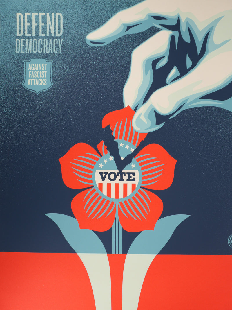 Shepard FAIREY (Obey) : Defend Democraty (large), Sérigraphie originale signée