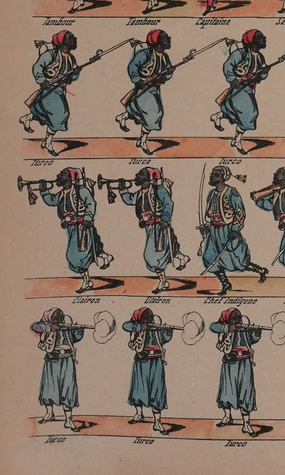 Imagerie d'Epinal : Les Turcos, Les tirailleurs, Gravure originale