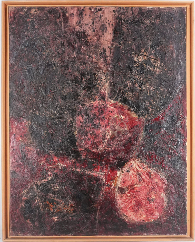 Jan MEIJER : Abstraction noire et rouge, Huile sur toile signée