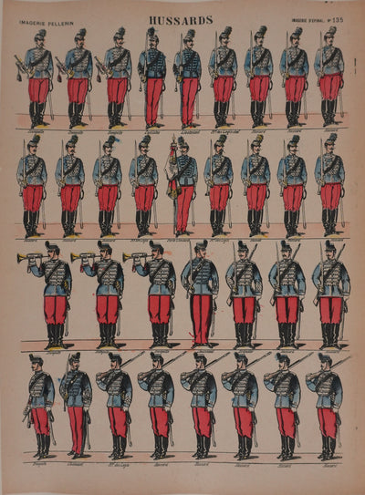 Imagerie d'Epinal : L'armée française, Les hussards, Gravure originale