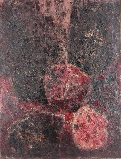 Jan MEIJER : Abstraction noire et rouge, Huile sur toile signée