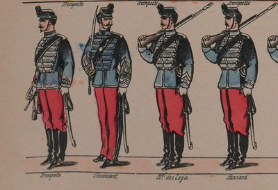 Imagerie d'Epinal : L'armée française, Les hussards, Gravure originale