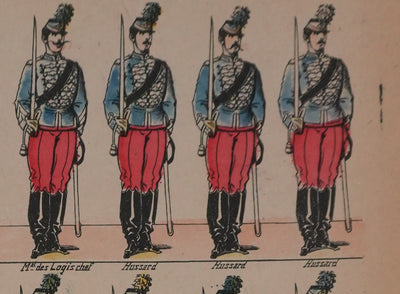 Imagerie d'Epinal : L'armée française, Les hussards, Gravure originale