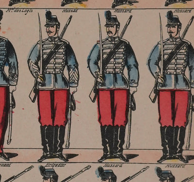 Imagerie d'Epinal : L'armée française, Les hussards, Gravure originale