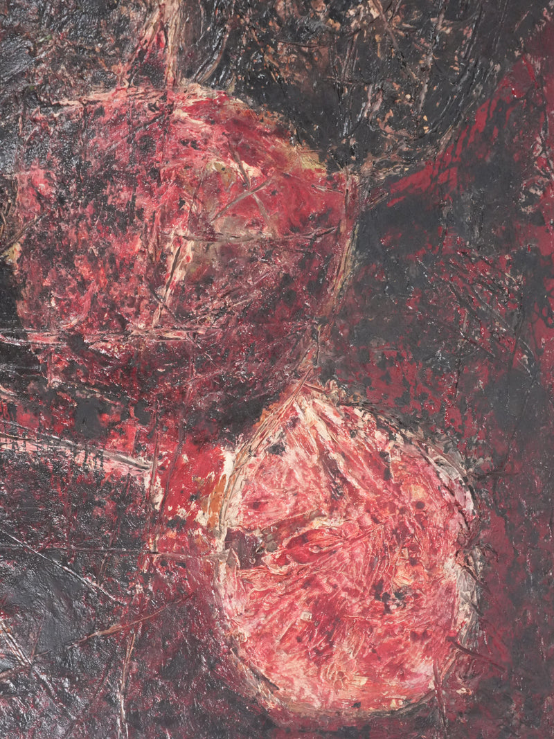 Jan MEIJER : Abstraction noire et rouge, Huile sur toile signée