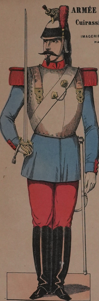 Imagerie Delhalt : L'armée française, Le cuirassier et le dragon, Gravure originale
