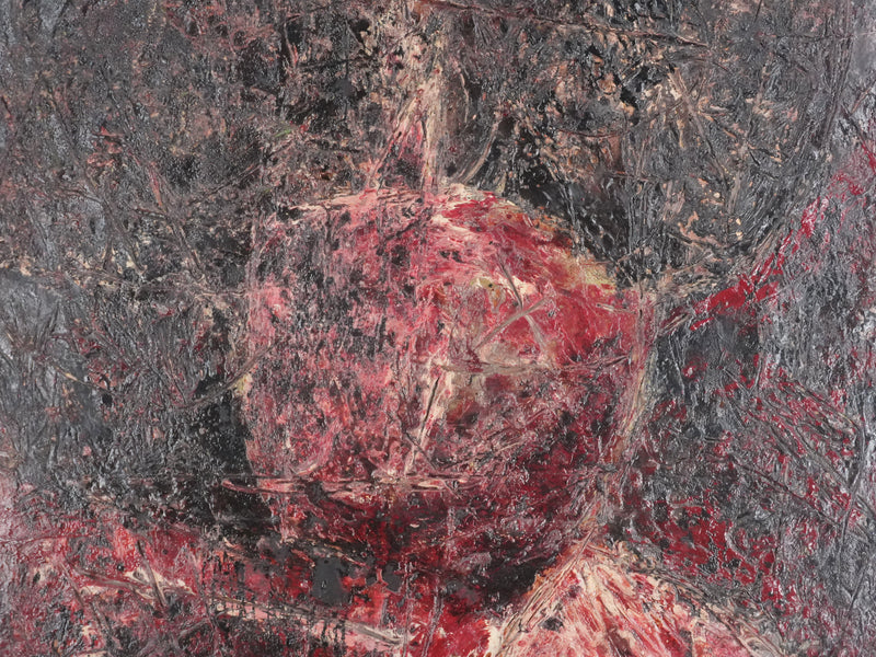 Jan MEIJER : Abstraction noire et rouge, Huile sur toile signée