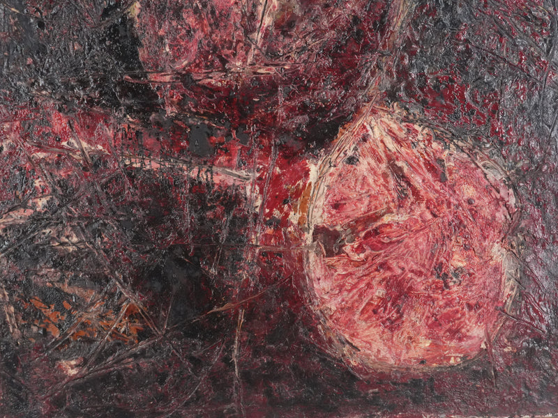 Jan MEIJER : Abstraction noire et rouge, Huile sur toile signée