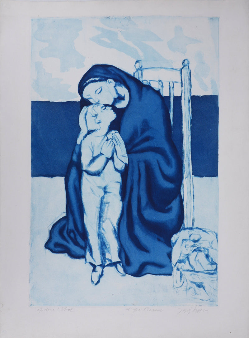 Pablo PICASSO : Maternité (bleue), Gravure signée