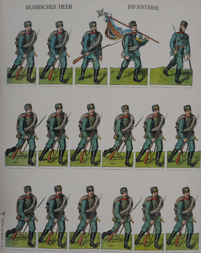 Imagerie D'Epinal : L'infanterie de l'armée russe, Gravure originale