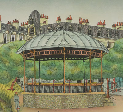 Bernard VERCRUYCE : Le kiosque du parc, Lithographie originale signée