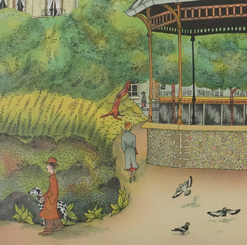 Bernard VERCRUYCE : Le kiosque du parc, Lithographie originale signée