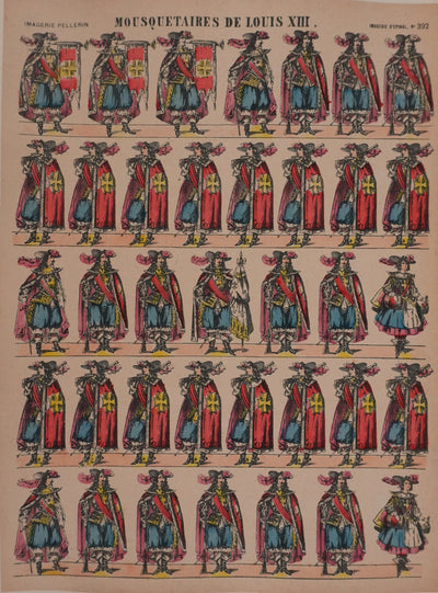 Imagerie D'Epinal : Les mousquetaires de Louis XIII, Gravure originale