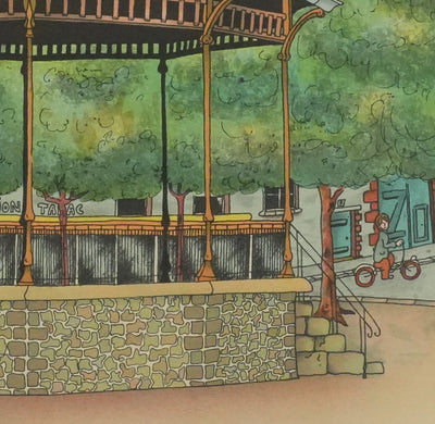 Bernard VERCRUYCE : Le kiosque du parc, Lithographie originale signée