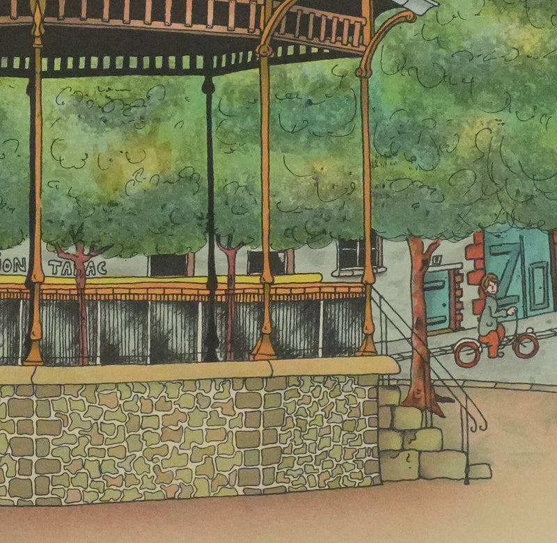 Bernard VERCRUYCE : Le kiosque du parc, Lithographie originale signée