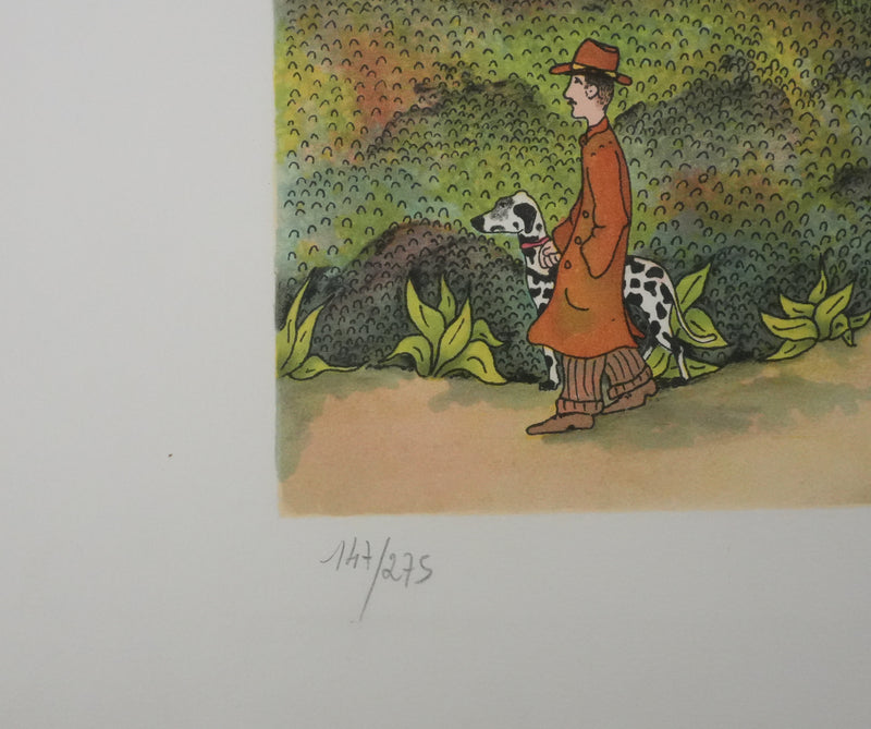 Bernard VERCRUYCE : Le kiosque du parc, Lithographie originale signée