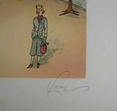 Bernard VERCRUYCE : Le kiosque du parc, Lithographie originale signée