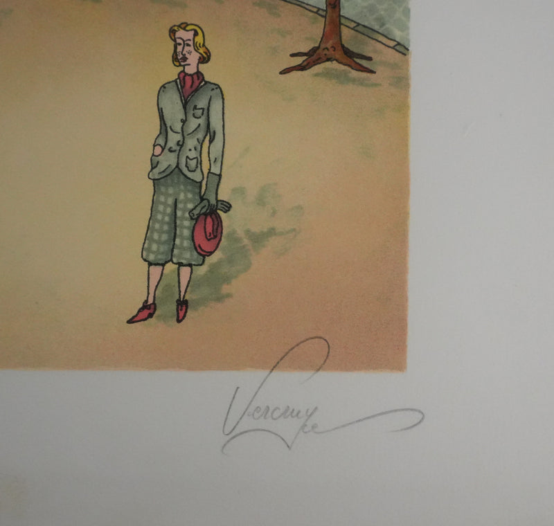Bernard VERCRUYCE : Le kiosque du parc, Lithographie originale signée