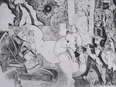 Pablo PICASSO : Les 156, Peintre à lavallière dessinant son modèle, Gravure originale signée