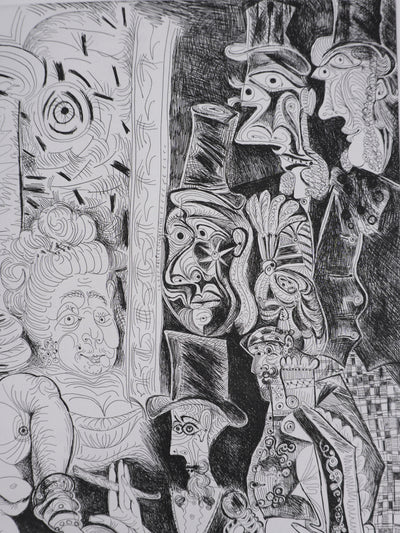 Pablo PICASSO : Les 156, Peintre à lavallière dessinant son modèle, Gravure originale signée