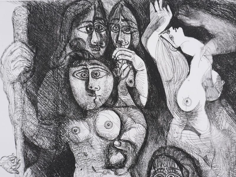 Pablo PICASSO : Les 156, Spectacle, L’amour s’aventurant chez les femmes, Gravure originale signée