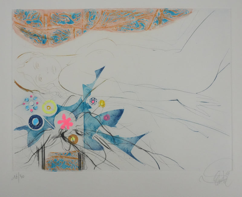 Jean-Baptiste VALADIE : Fleur d’Utopie sur fond gris, Gravure originale signée