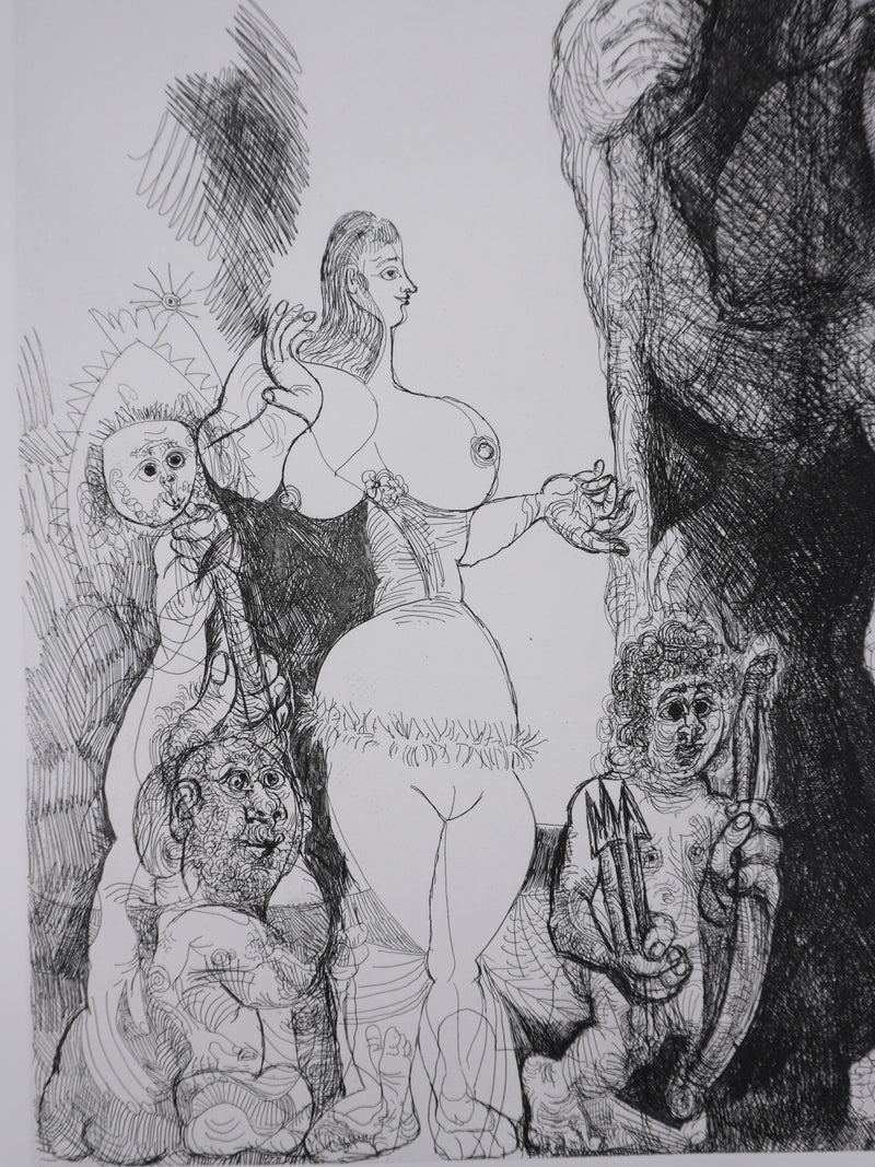 Pablo PICASSO : Les 156, Spectacle, L’amour s’aventurant chez les femmes, Gravure originale signée