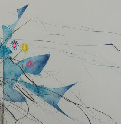 Jean-Baptiste VALADIE : Fleur d’Utopie sur fond gris, Gravure originale signée