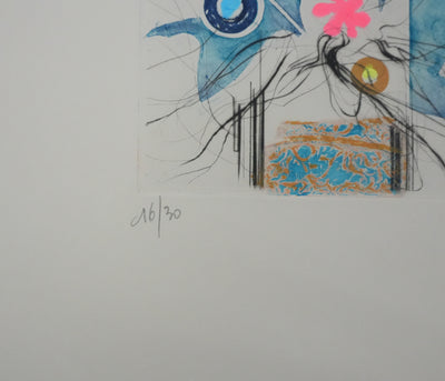 Jean-Baptiste VALADIE : Fleur d’Utopie sur fond gris, Gravure originale signée