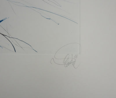 Jean-Baptiste VALADIE : Fleur d’Utopie sur fond gris, Gravure originale signée