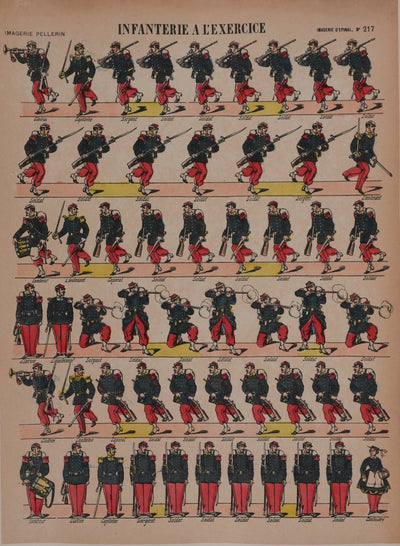 Imagerie D'Epinal : Les soldats à l'exercice, Gravure originale
