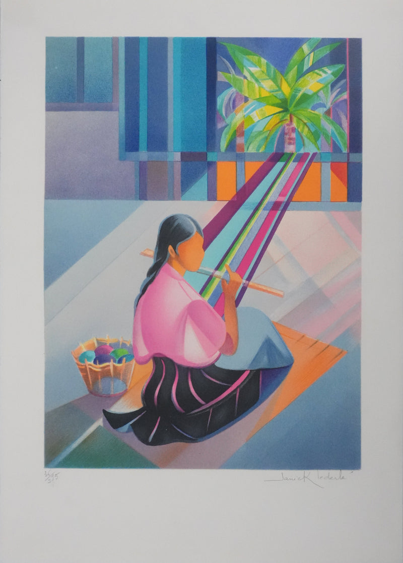 Janick LEDERLE : La joueuse de flûte, Lithographie originale signée