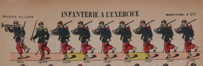 Imagerie D'Epinal : Les soldats à l'exercice, Gravure originale