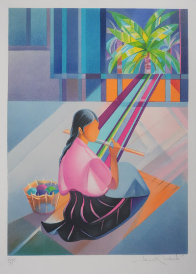 Janick LEDERLE : La joueuse de flûte, Lithographie originale signée