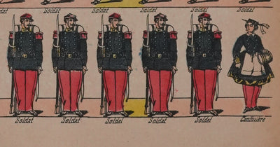 Imagerie D'Epinal : Les soldats à l'exercice, Gravure originale