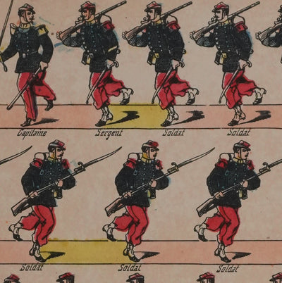 Imagerie D'Epinal : Les soldats à l'exercice, Gravure originale