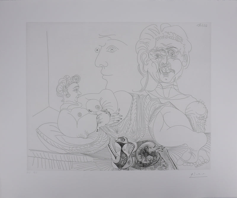 Pablo PICASSO : Les 156, Vieux modèle pour jeune odalisque, Gravure originale signée