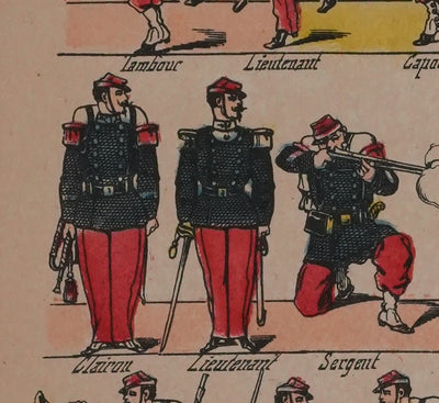 Imagerie D'Epinal : Les soldats à l'exercice, Gravure originale
