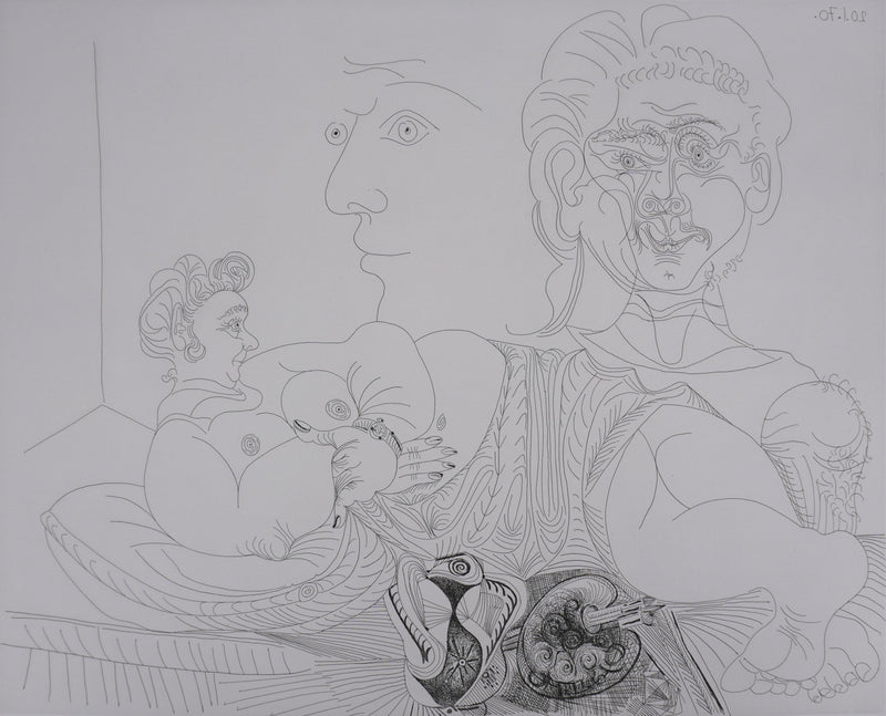 Pablo PICASSO : Les 156, Vieux modèle pour jeune odalisque, Gravure originale signée