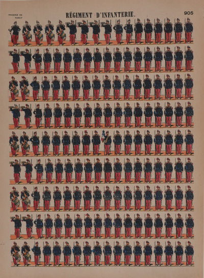Imagerie D'Epinal : L'armée française, régiment d'infanterie, Gravure originale