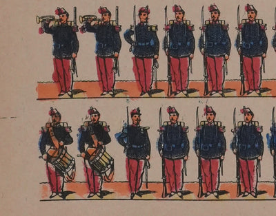 Imagerie D'Epinal : L'armée française, régiment d'infanterie, Gravure originale
