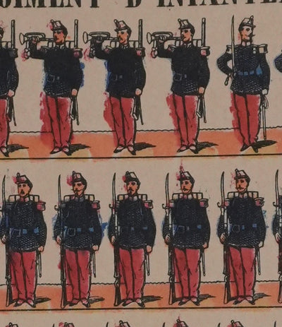 Imagerie D'Epinal : L'armée française, régiment d'infanterie, Gravure originale