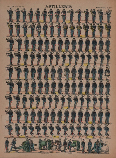 Imagerie D'Epinal : L'armée française, régiment d'artillerie, Gravure originale