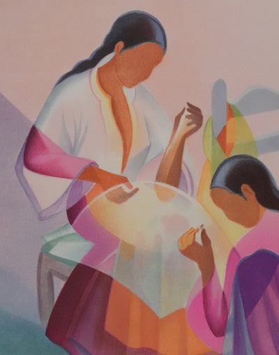 Janick LEDERLE : Les couturières, Lithographie originale signée