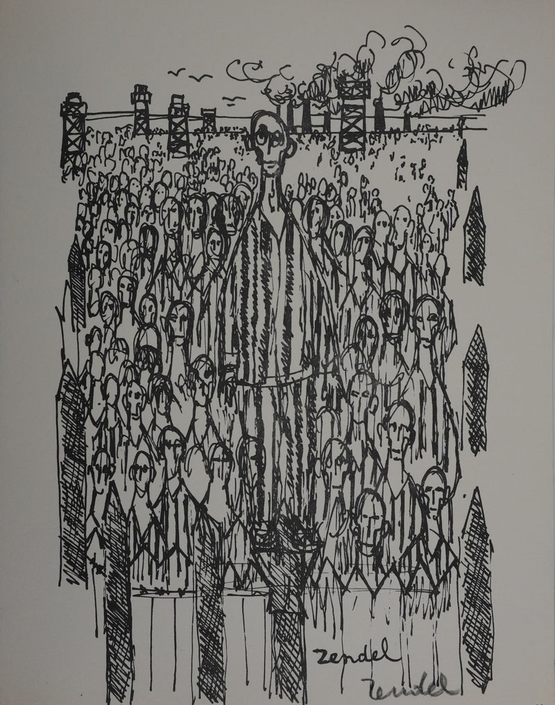 Gabriel ZENDEL : La foule, Gravure signée