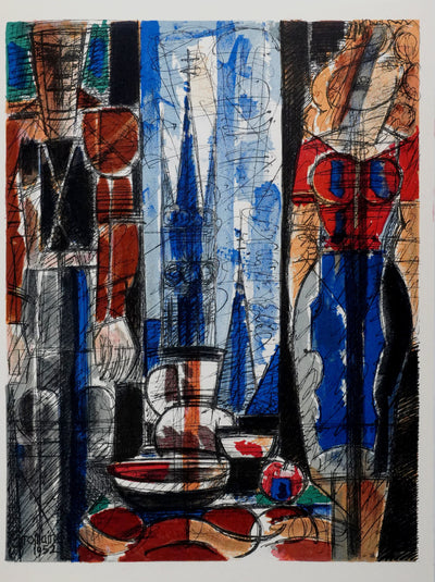 Marcel GROMAIRE : Portrait des amants en intérieur, Lithographie originale (vue générale) - Crédit photo : Galerie Art.Paris