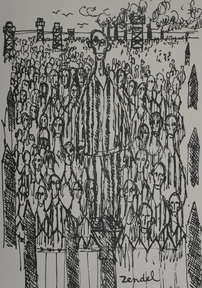 Gabriel ZENDEL : La foule, Gravure signée