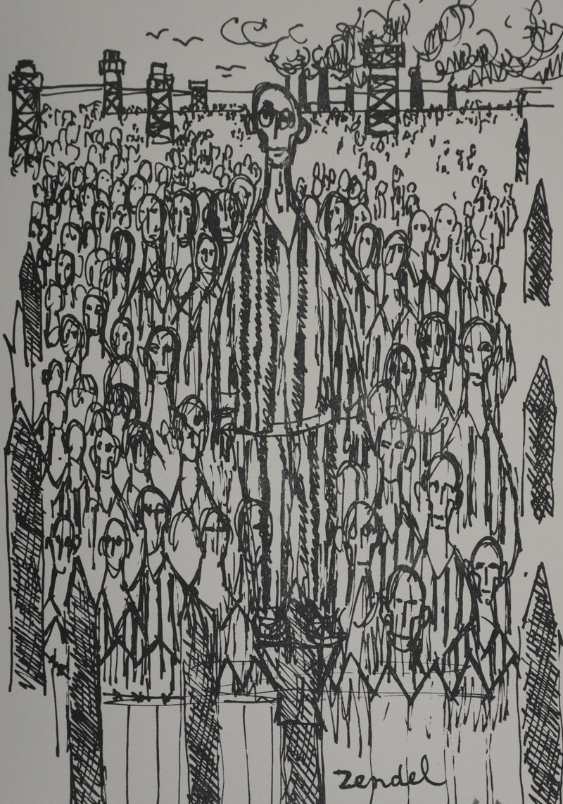 Gabriel ZENDEL : La foule, Gravure signée