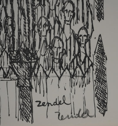 Gabriel ZENDEL : La foule, Gravure signée